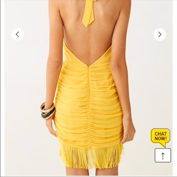 Forever 21 BELEARIC BEACH L Halter Ruched Fringe Trim Yellow Minidress Large - Picture 9 of 14